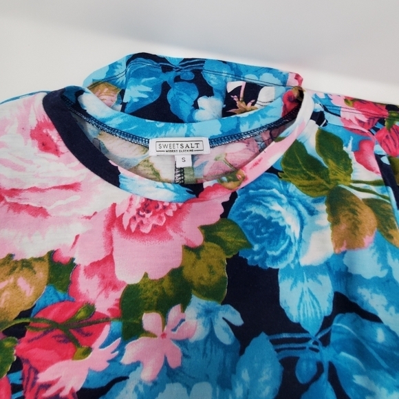 SWEET SALT MODEST CLOTHING SHORT SLEEVE BLUEVPINK FLORAL MIDI DRESS WOMEN SMALL - Picture 9 of 13